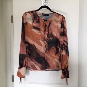 New York & Company Brown Abstract Blouse